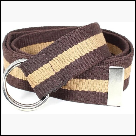 Canvas Web Belt with D-Ring Buckle, Adjustable Military Style Strap